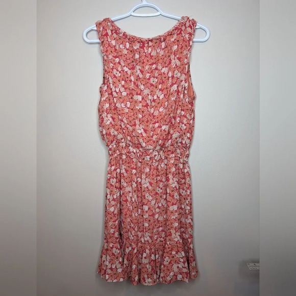 Max Studio Pink Coral White Floral Stretch Waist  Dress Women Medium - Picture 2 of 12